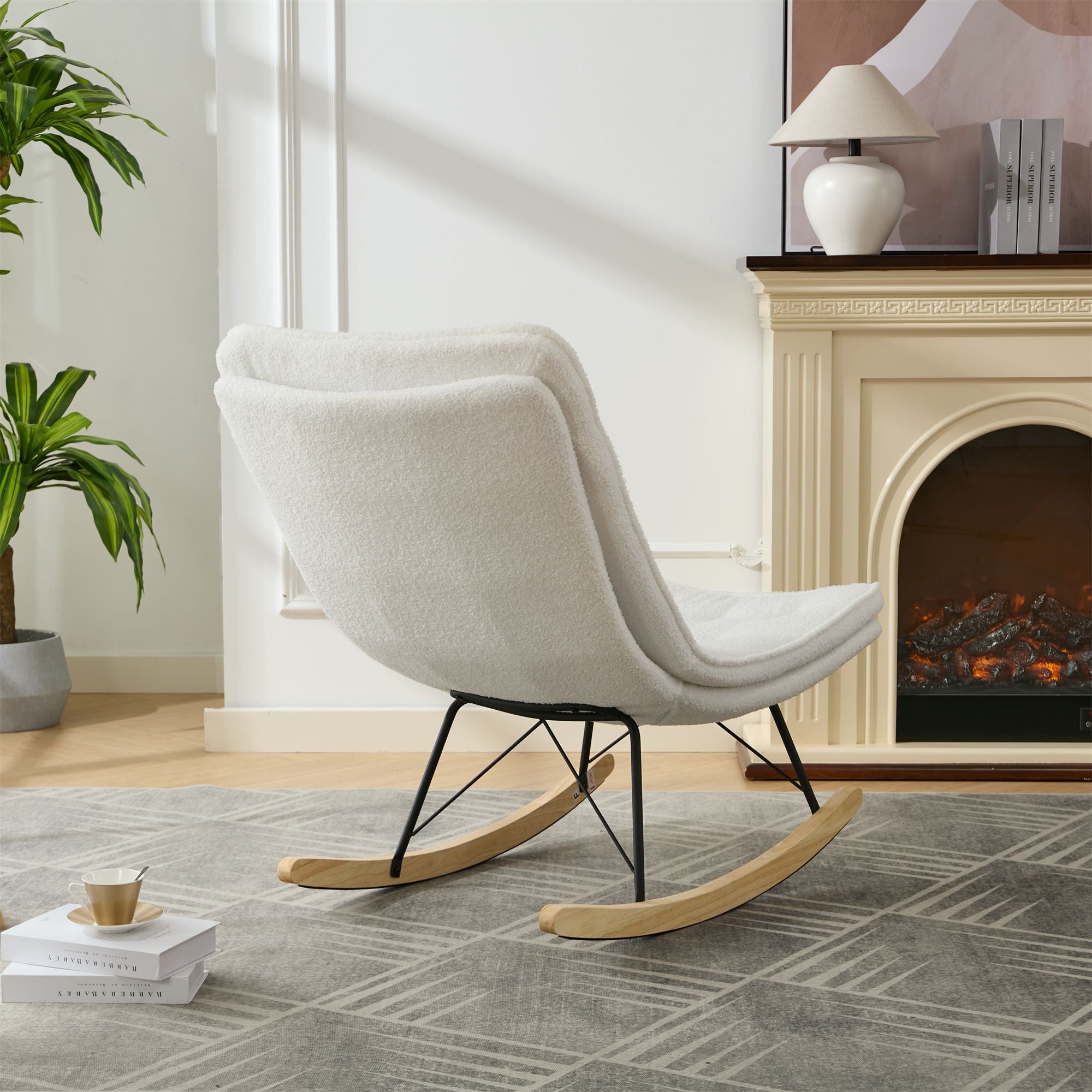 Armless Upholstered Lounge Chair with Wide Backrest and Wooden Rocking Base – Comfortable and Stylish