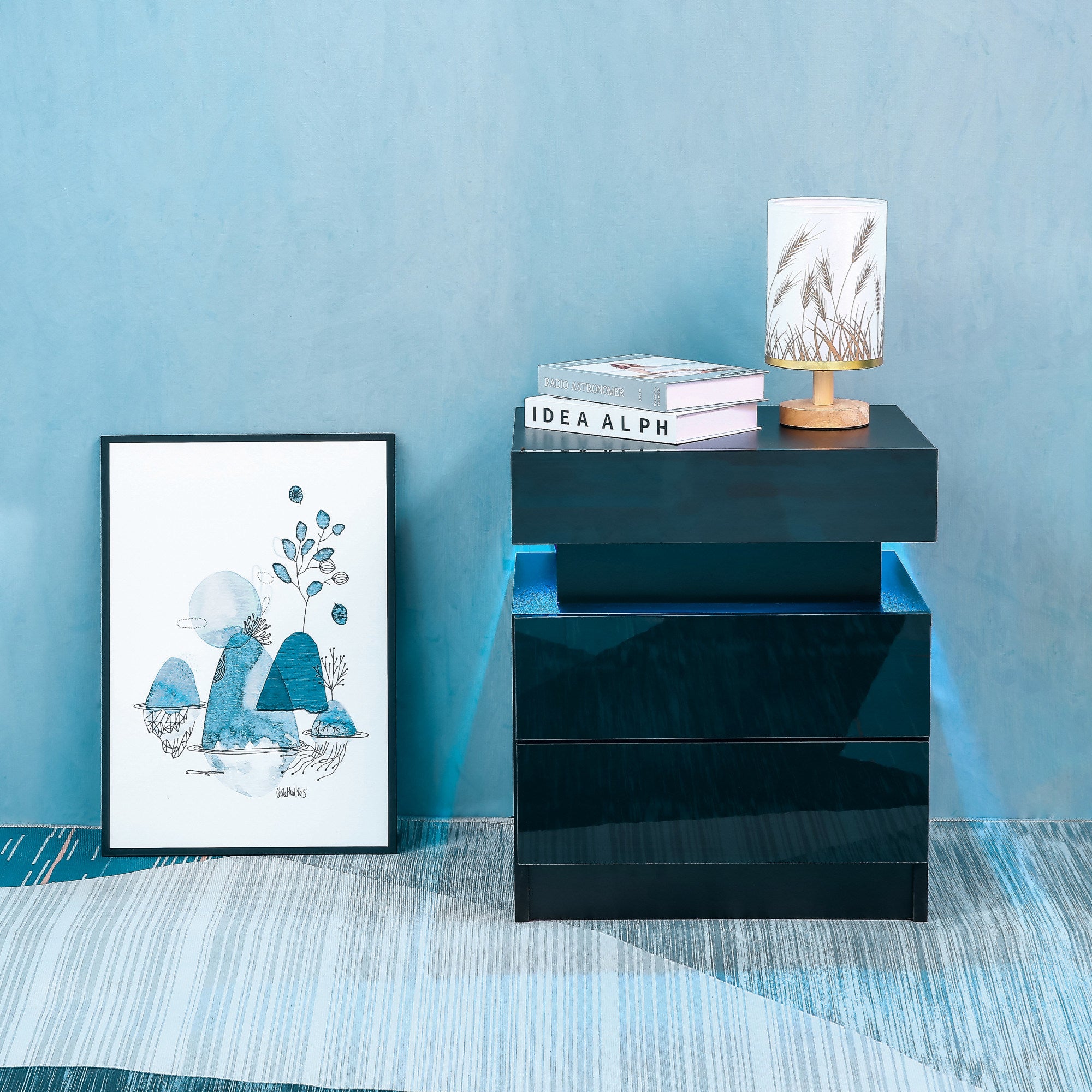 Modern LED Nightstand with 2 High Gloss Drawers and RGB Lights – White