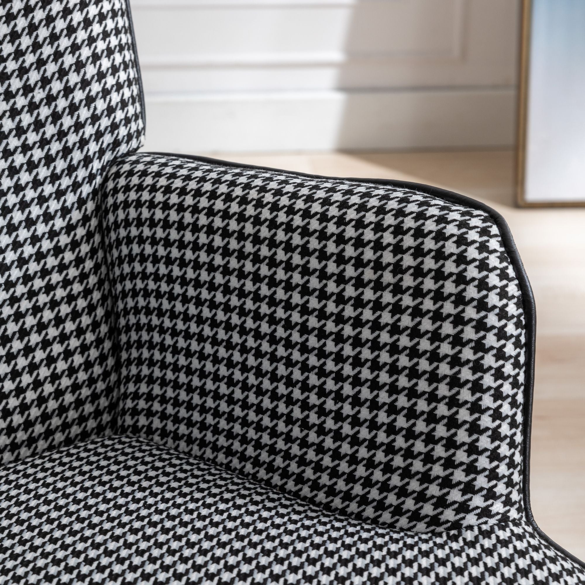 35.5-Inch Rocking Chair, Cozy Reading Chair with Houndstooth and Leather Upholstery, Comfortable Wingback Glider for Nursery, Living Room, Bedroom, or Balcony
