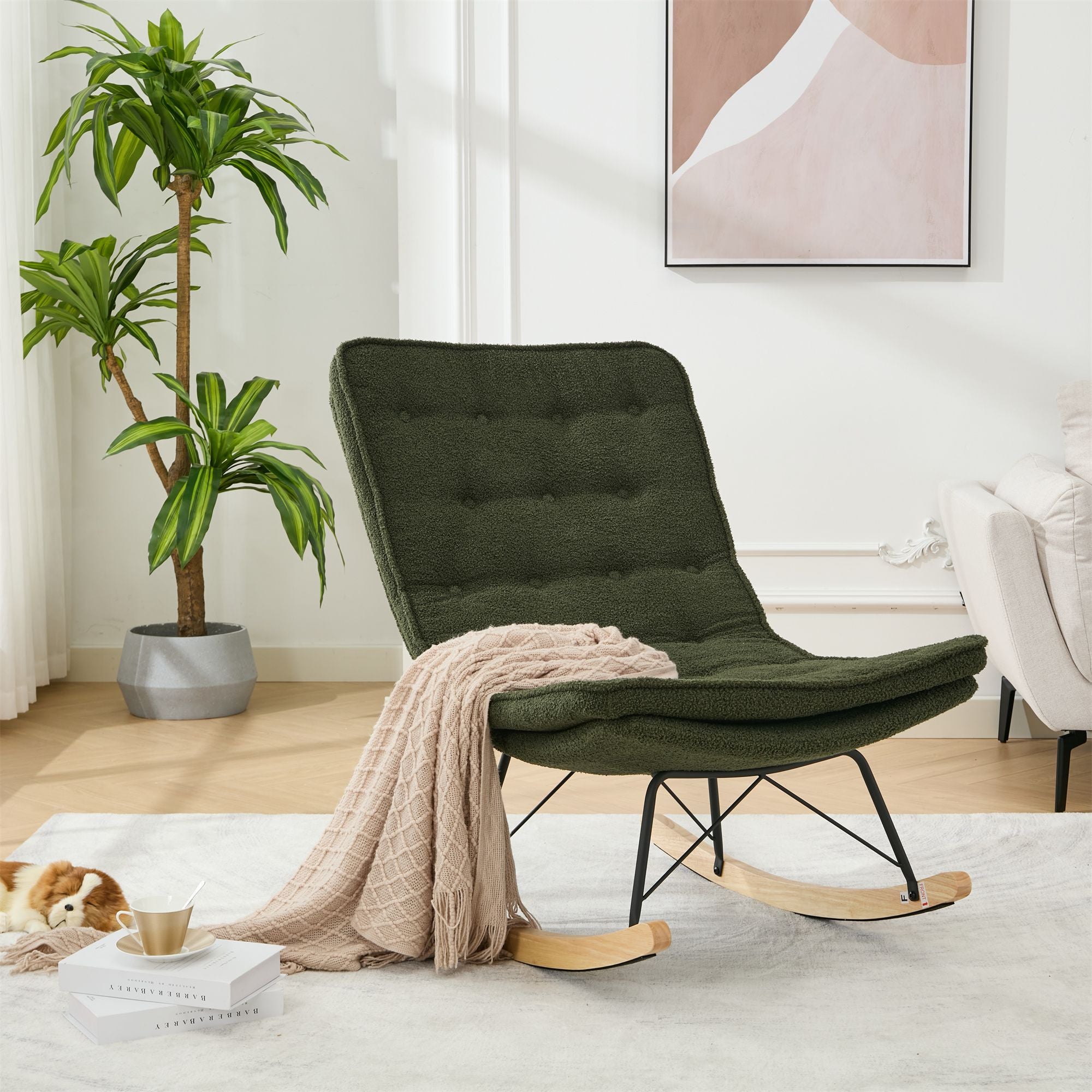 Armless Upholstered Lounge Chair with Wide Backrest and Wooden Rocking Base – Comfortable and Stylish