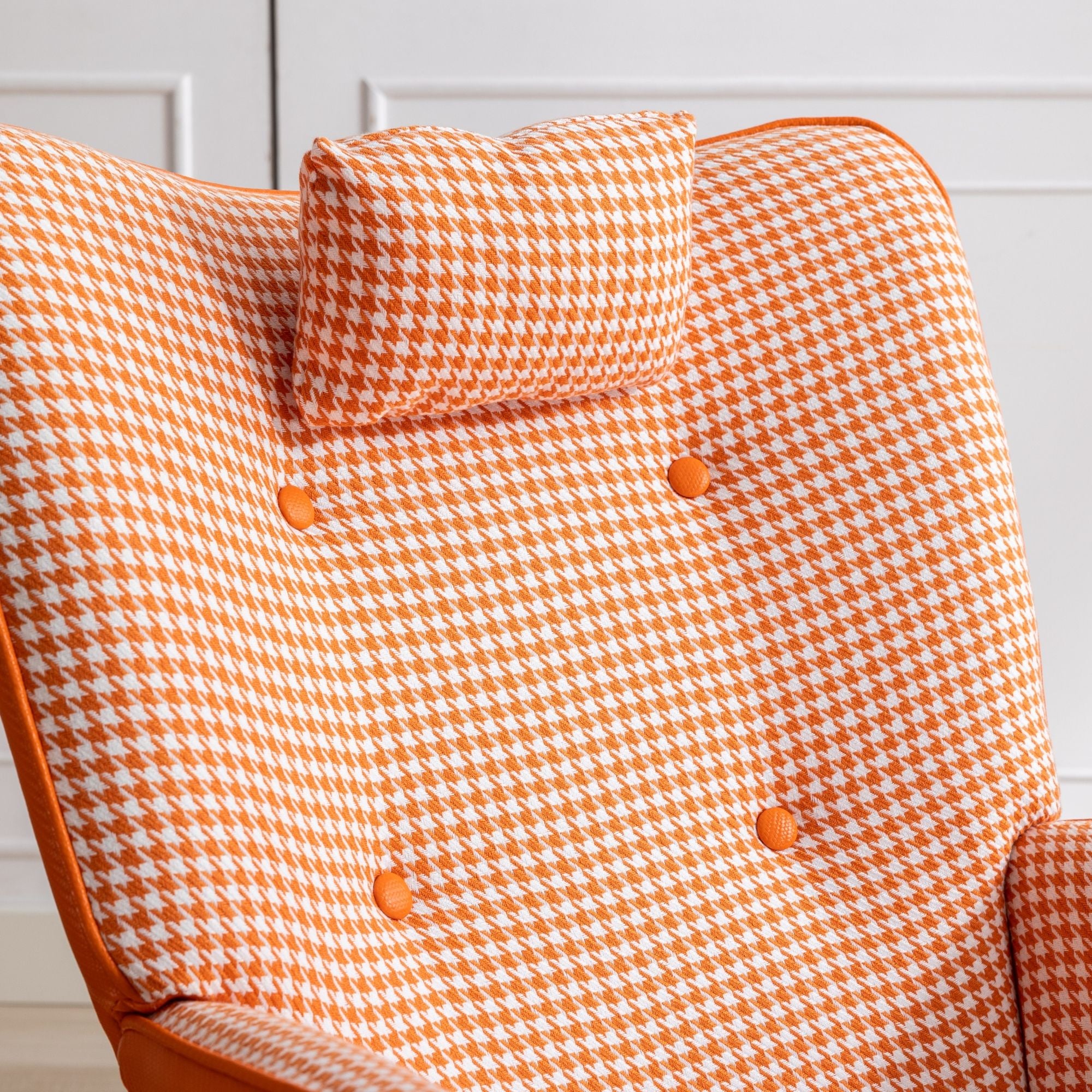 35.5-Inch Rocking Chair, Cozy Reading Chair with Houndstooth and Leather Upholstery, Comfortable Wingback Glider for Nursery, Living Room, Bedroom, or Balcony