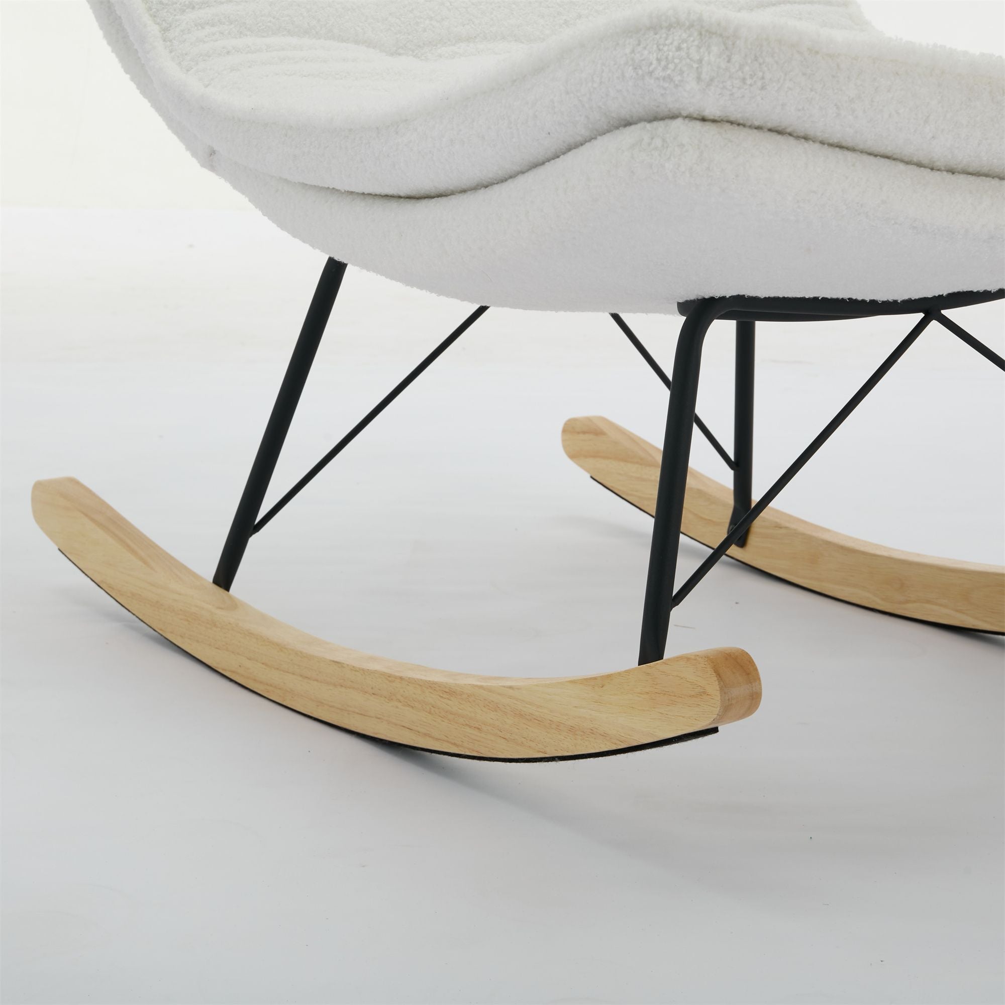 Armless Upholstered Lounge Chair with Wide Backrest and Wooden Rocking Base – Comfortable and Stylish