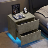 Nightstand with LED Strip Lights, Modern Bed Side Table with 2 Drawers, Grey