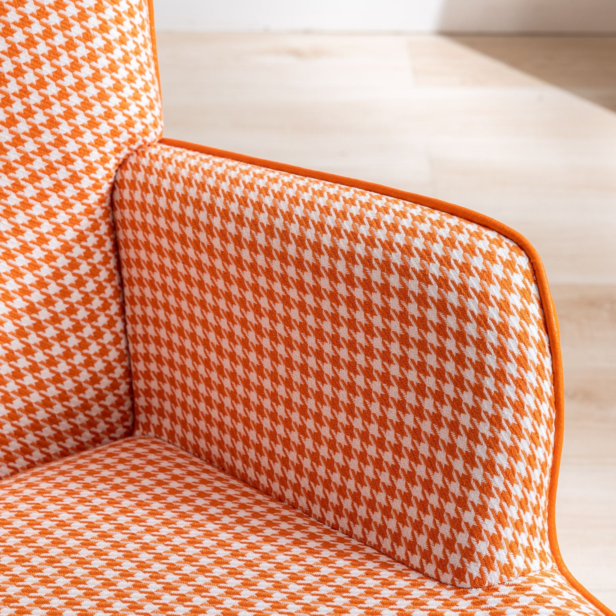 35.5-Inch Rocking Chair, Cozy Reading Chair with Houndstooth and Leather Upholstery, Comfortable Wingback Glider for Nursery, Living Room, Bedroom, or Balcony
