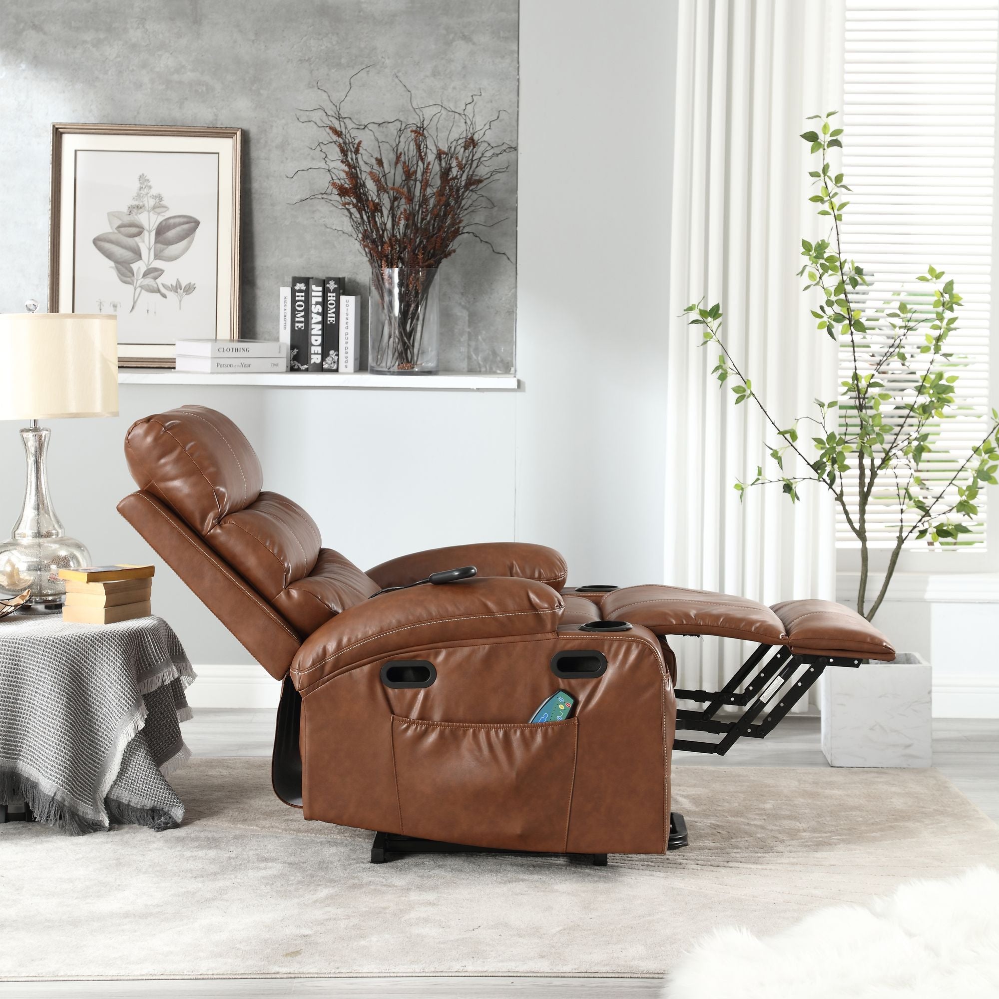 21" Wide Electric Lift Recliner for Elderly, Massage, Heat, Remote, Cup Holders, and Side Pockets