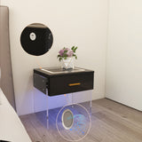 LED Nightstand with Wireless Charging Station and 16 Color Light, End Table with USB Port and Type-C Port (Black)