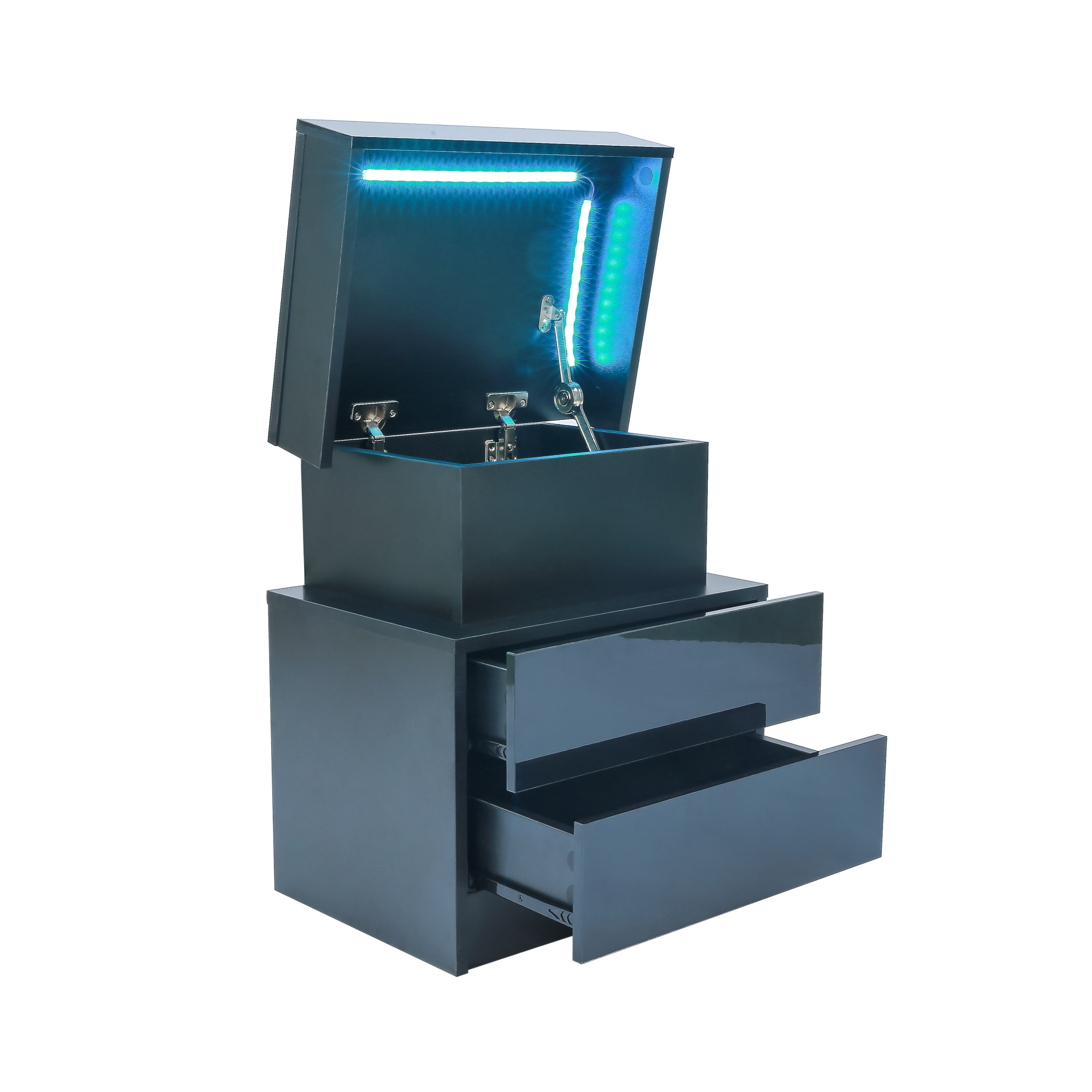 Modern LED Nightstand with 2 High Gloss Drawers and RGB Lights – White