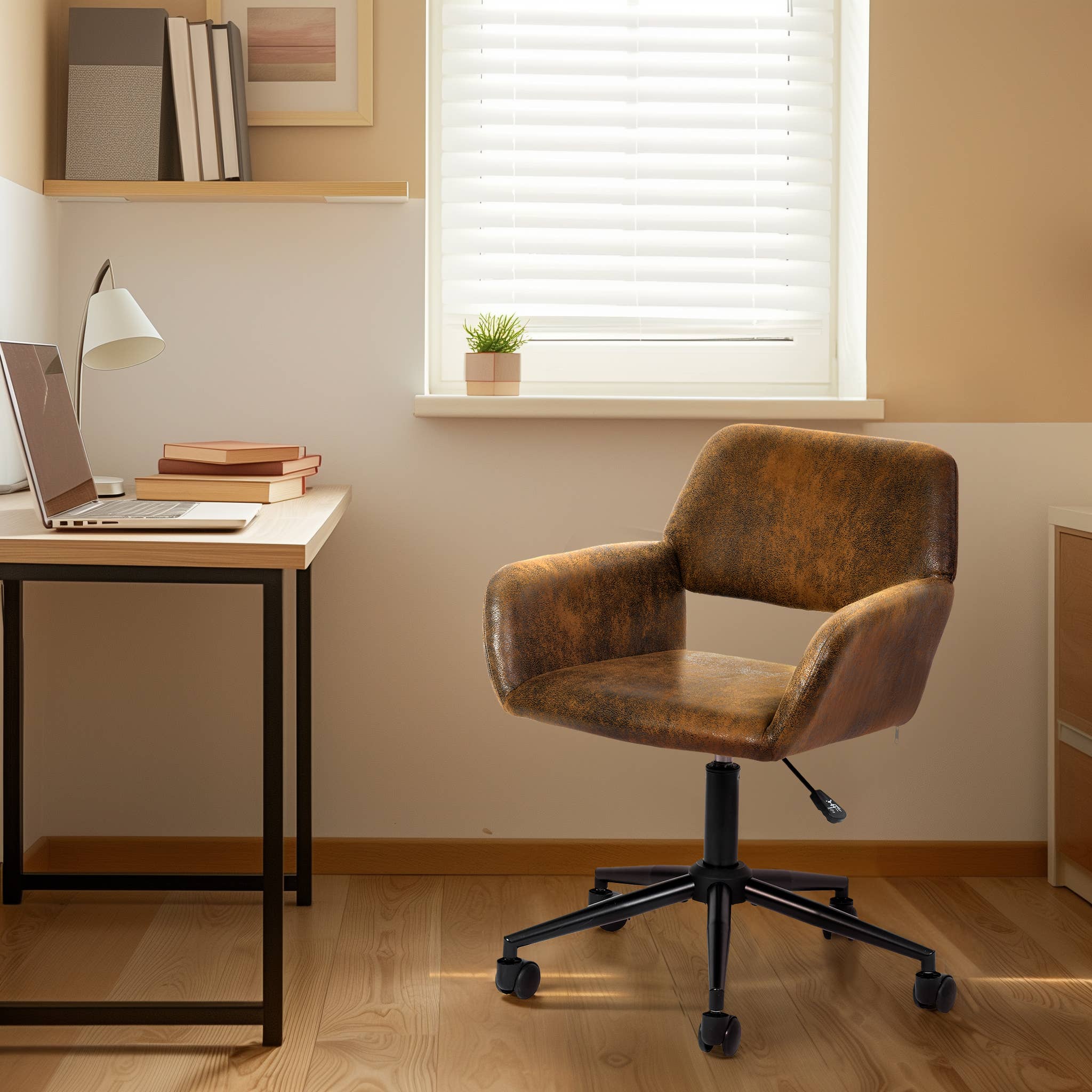 Adjustable Task Chair with Swivel Base Suede Brown/Beige
