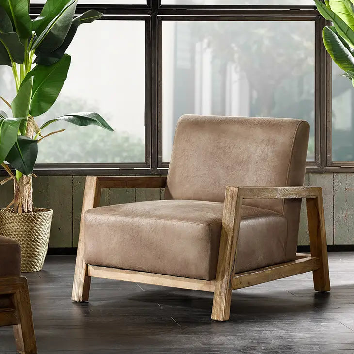 Pu Leather Accent Chair with Reclaimed Wood Finish