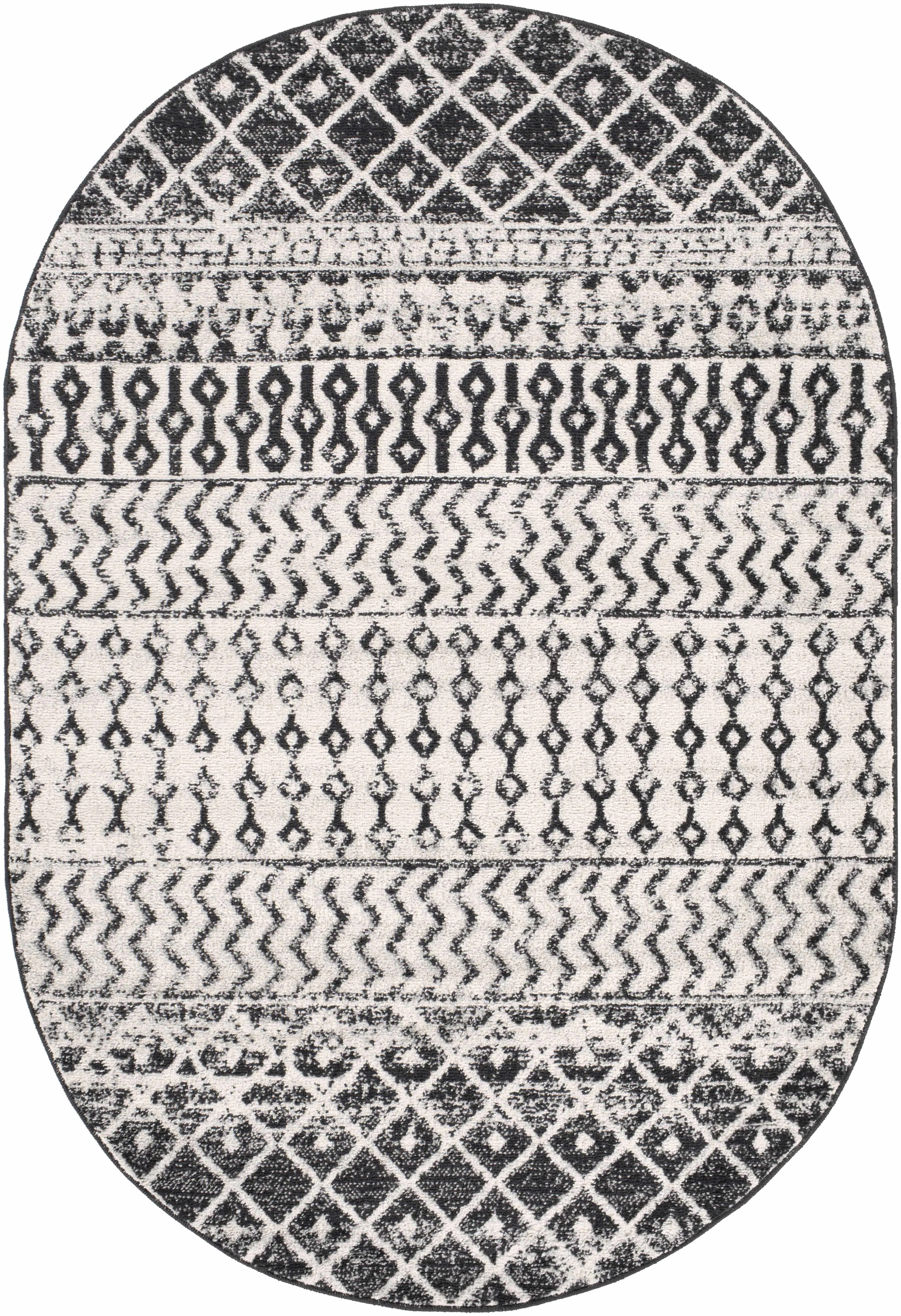 Hauteloom Constantin Area Rug – Black & Ivory Aztec Moroccan Boho Farmhouse Style, Machine-Woven Polypropylene, Medium Pile