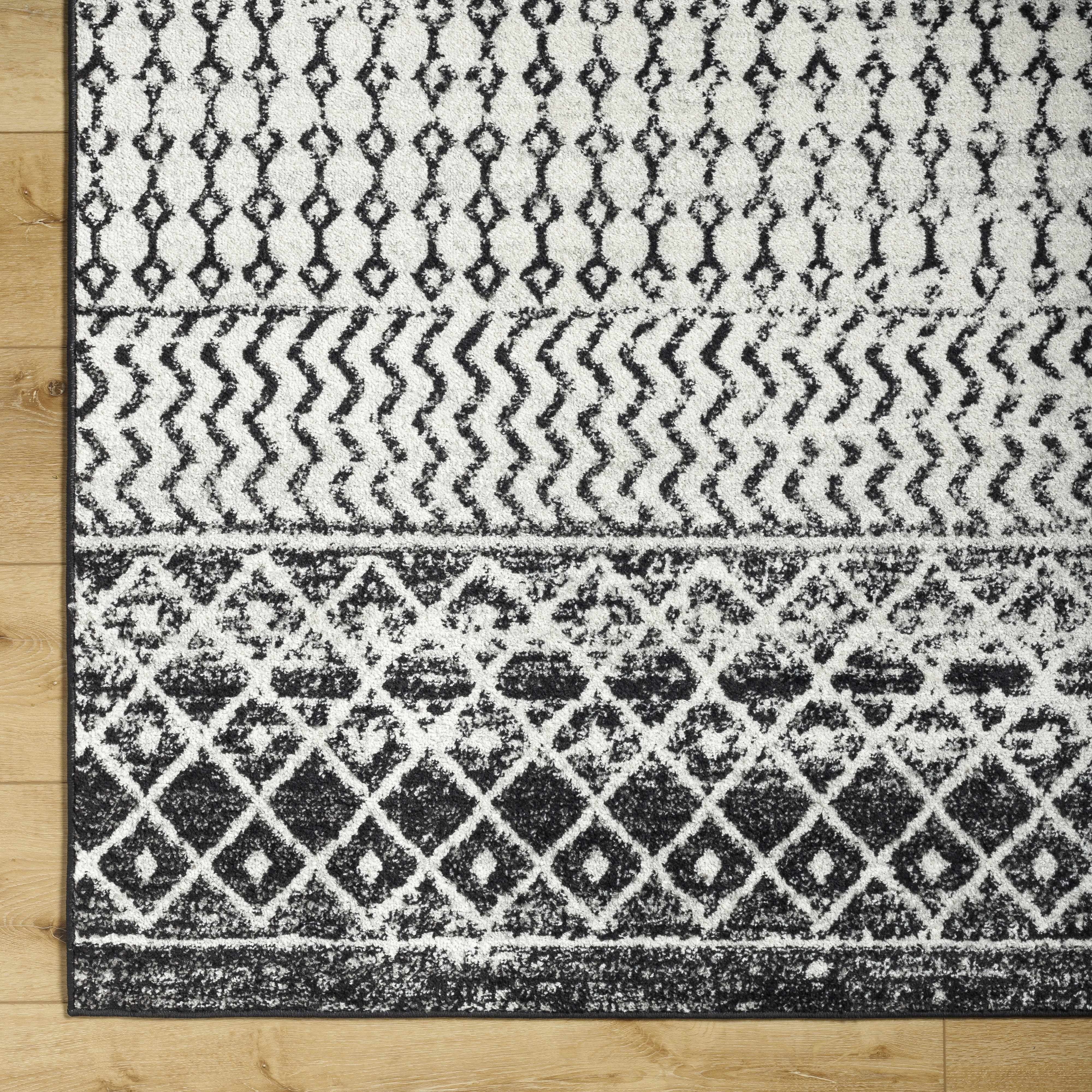 Hauteloom Constantin Area Rug – Black & Ivory Aztec Moroccan Boho Farmhouse Style, Machine-Woven Polypropylene, Medium Pile