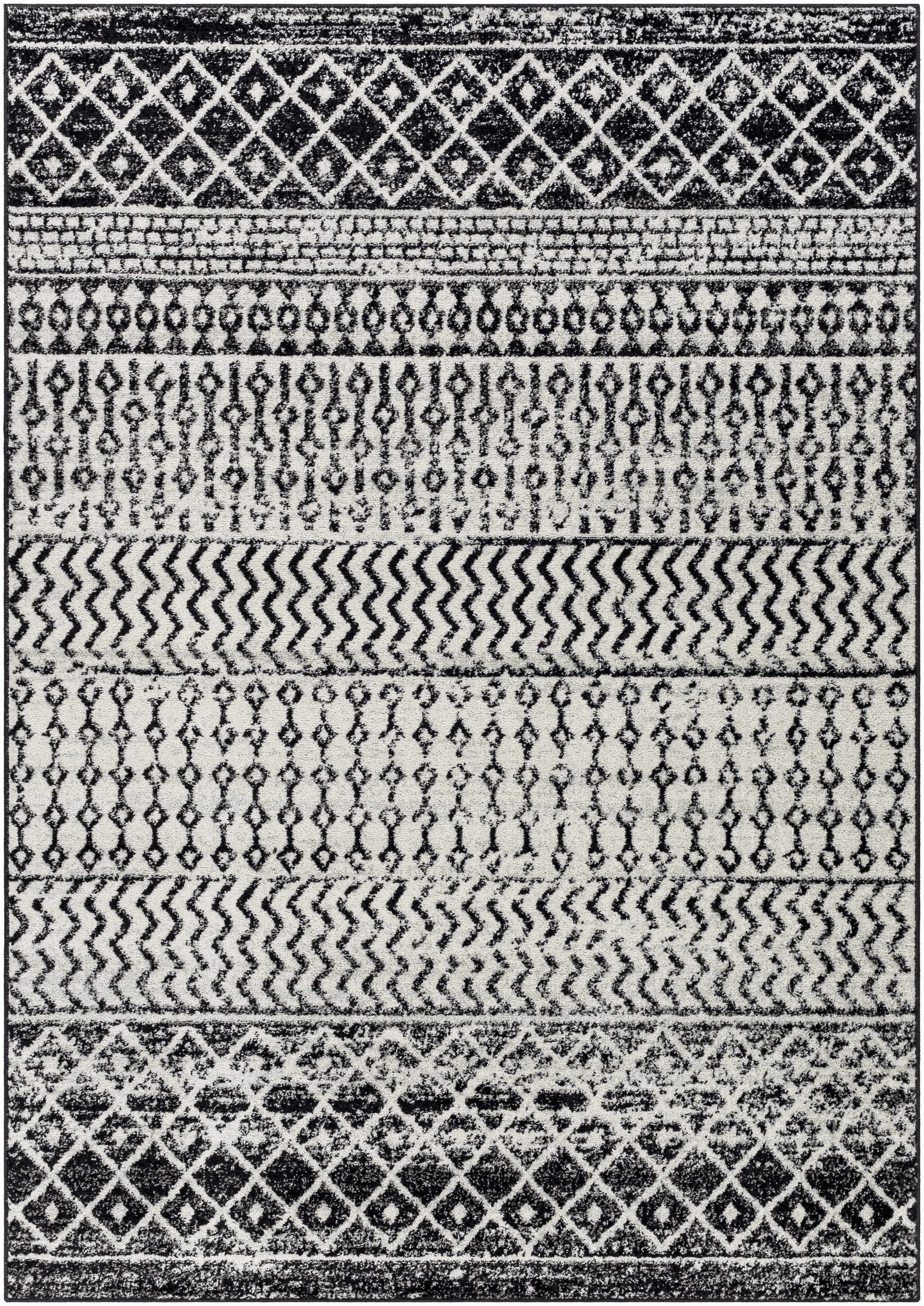 Hauteloom Constantin Area Rug – Black & Ivory Aztec Moroccan Boho Farmhouse Style, Machine-Woven Polypropylene, Medium Pile
