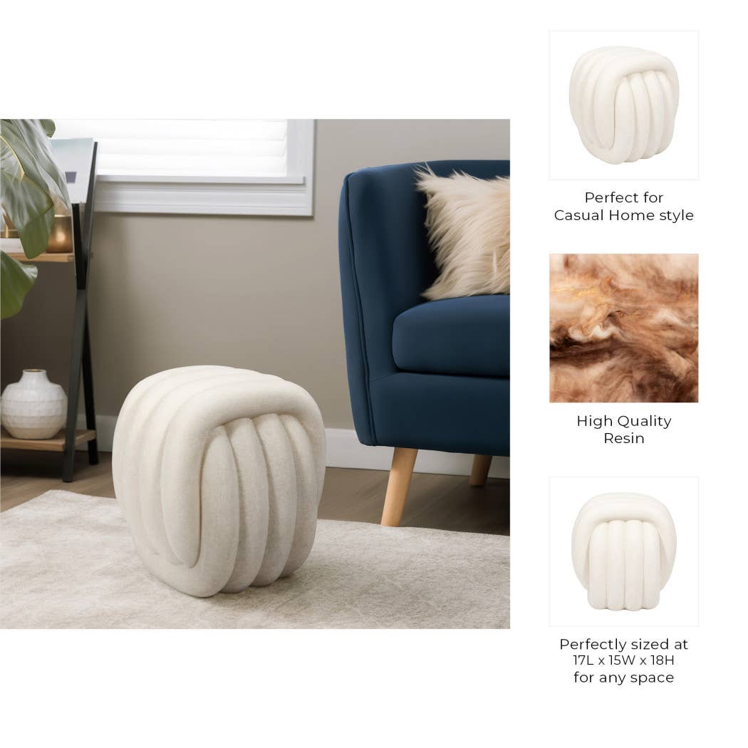 White Sculptural Knot Stool – Modern Resin Backless Accent Seat, 18"