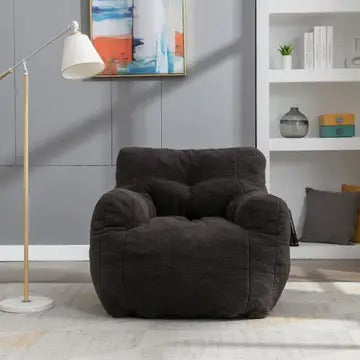 Tufted Teddy Fabric Bean Bag Chair with Ergonomic Backrest – Memory Sponge Lounge Seat in Multiple Colors