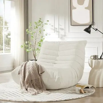 Armless Chenille Lazy Floor Lounge Chair – Ergonomic Floor Sofa with High-Density Foam, Lightweight & Compact Design for Living Room, Bedroom, Salon, White