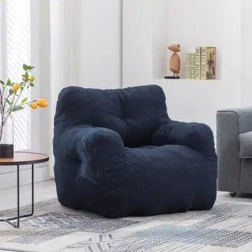 Tufted Teddy Fabric Bean Bag Chair with Ergonomic Backrest – Memory Sponge Lounge Seat in Multiple Colors