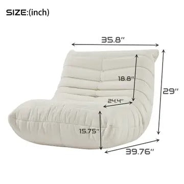 Armless Chenille Lazy Floor Lounge Chair – Ergonomic Floor Sofa with High-Density Foam, Lightweight & Compact Design for Living Room, Bedroom, Salon, White