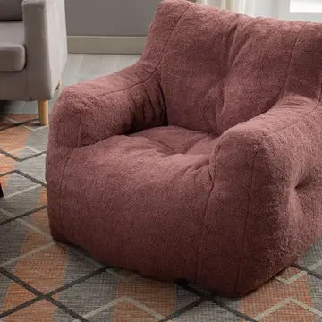 Tufted Teddy Fabric Bean Bag Chair with Ergonomic Backrest – Memory Sponge Lounge Seat in Multiple Colors