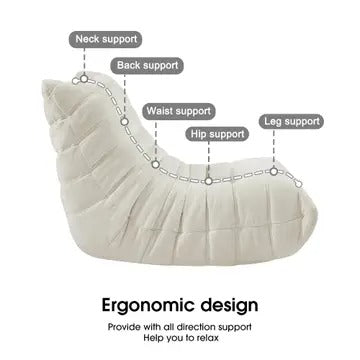 Armless Chenille Lazy Floor Lounge Chair – Ergonomic Floor Sofa with High-Density Foam, Lightweight & Compact Design for Living Room, Bedroom, Salon, White
