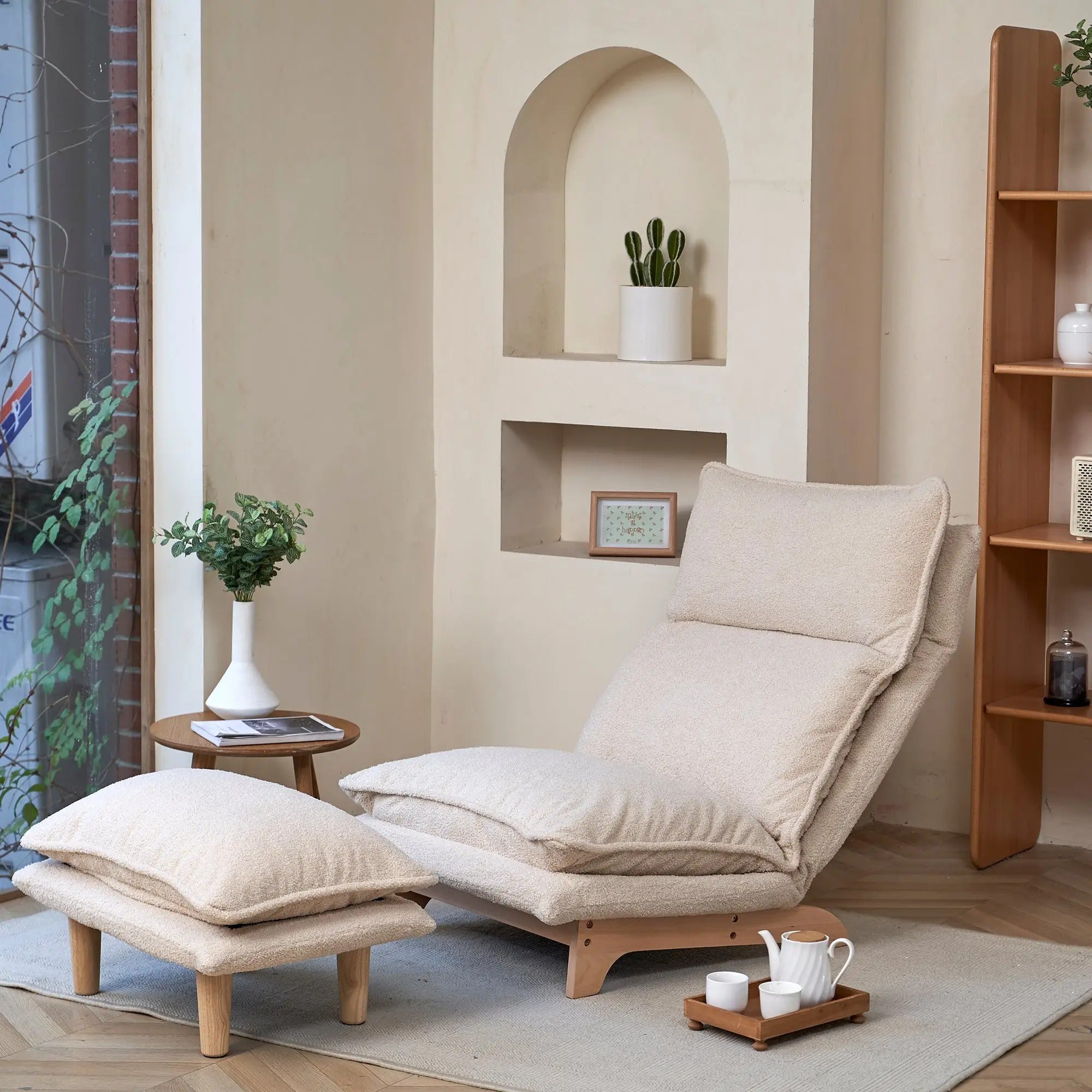 Adjustable Floor Sofa Chair with Foldable Backrest - Beige