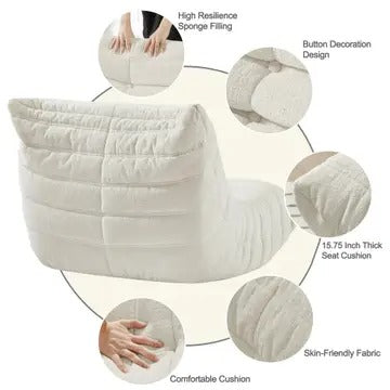 Armless Chenille Lazy Floor Lounge Chair – Ergonomic Floor Sofa with High-Density Foam, Lightweight & Compact Design for Living Room, Bedroom, Salon, White