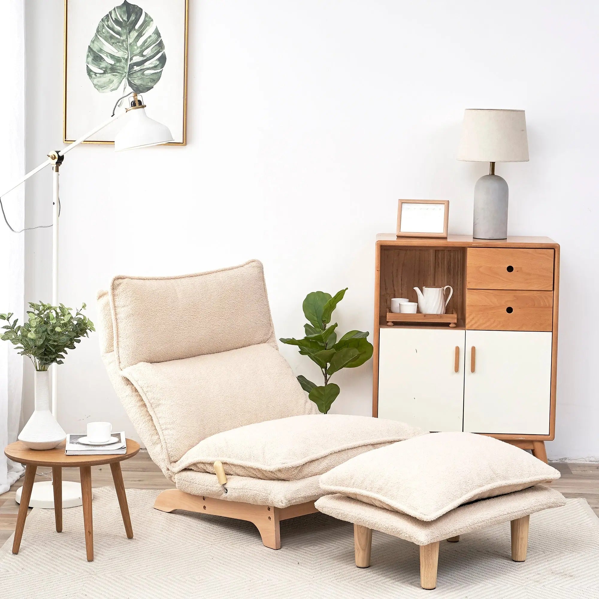 Adjustable Floor Sofa Chair with Foldable Backrest - Beige