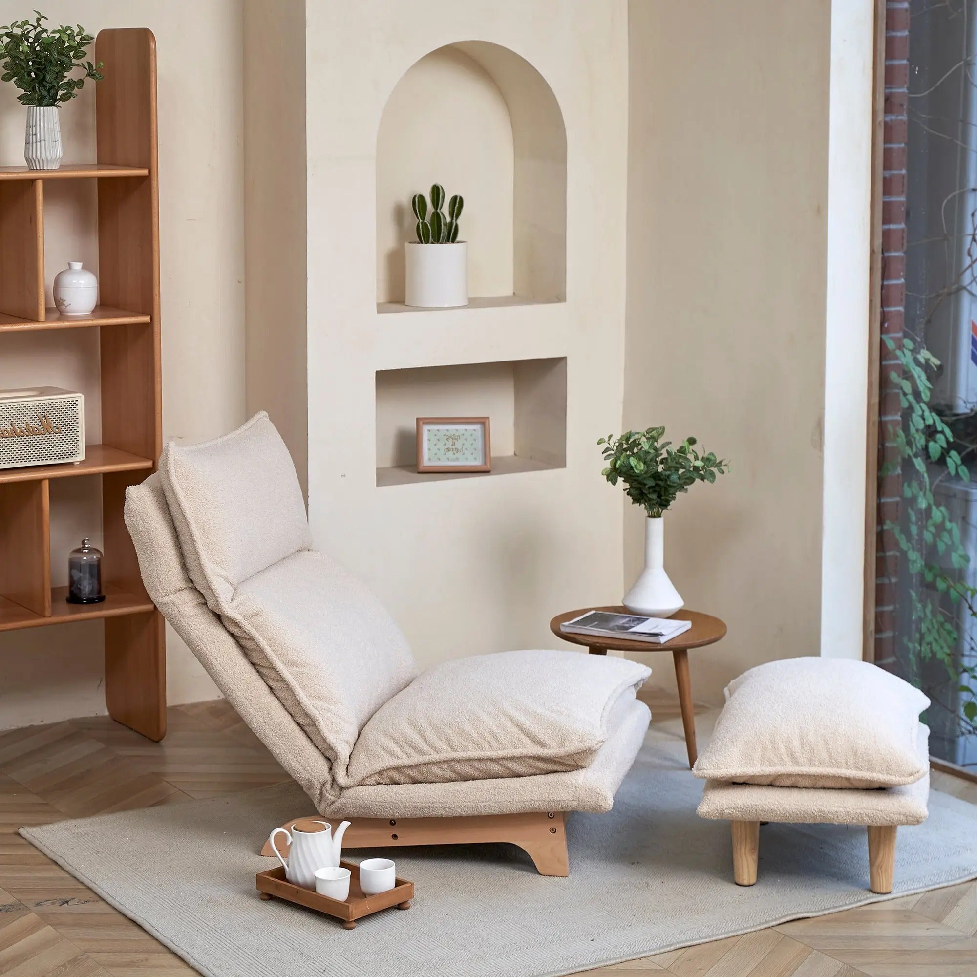 Adjustable Floor Sofa Chair with Foldable Backrest - Beige