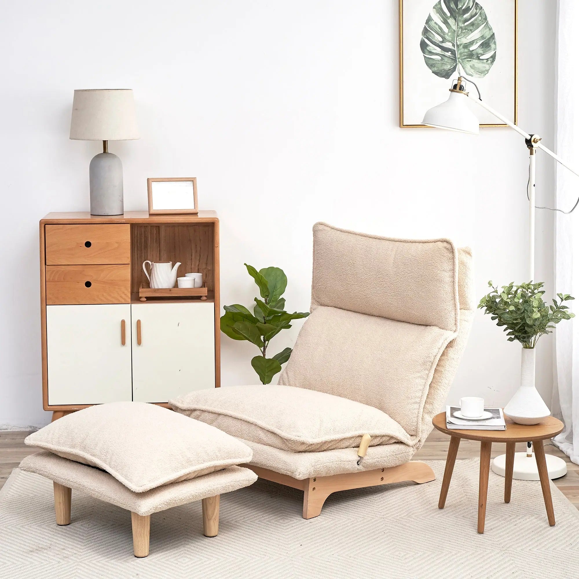 Adjustable Floor Sofa Chair with Foldable Backrest - Beige