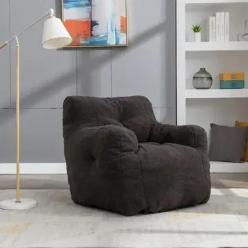 Tufted Teddy Fabric Bean Bag Chair with Ergonomic Backrest – Memory Sponge Lounge Seat in Multiple Colors