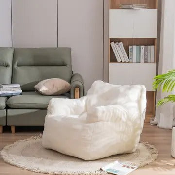 Tufted Teddy Fabric Bean Bag Chair with Ergonomic Backrest – Memory Sponge Lounge Seat in Multiple Colors