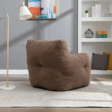 Tufted Teddy Fabric Bean Bag Chair with Ergonomic Backrest – Memory Sponge Lounge Seat in Multiple Colors