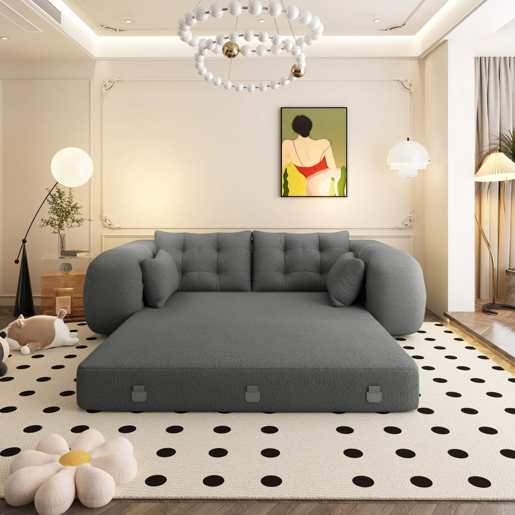 Human Dog Bed – 3-in-1 Foldable Sofa Couch, Grey Teddy Fabric Sleeper Sofa Bed for Living Room, Guest Room, or Playroom, 78.7” Multi-Functional Lazy Floor Sofa