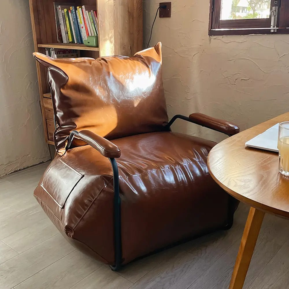 Single Faux Leather Bean Sofa Chair – Modern Lounge Seat with Side Pocket