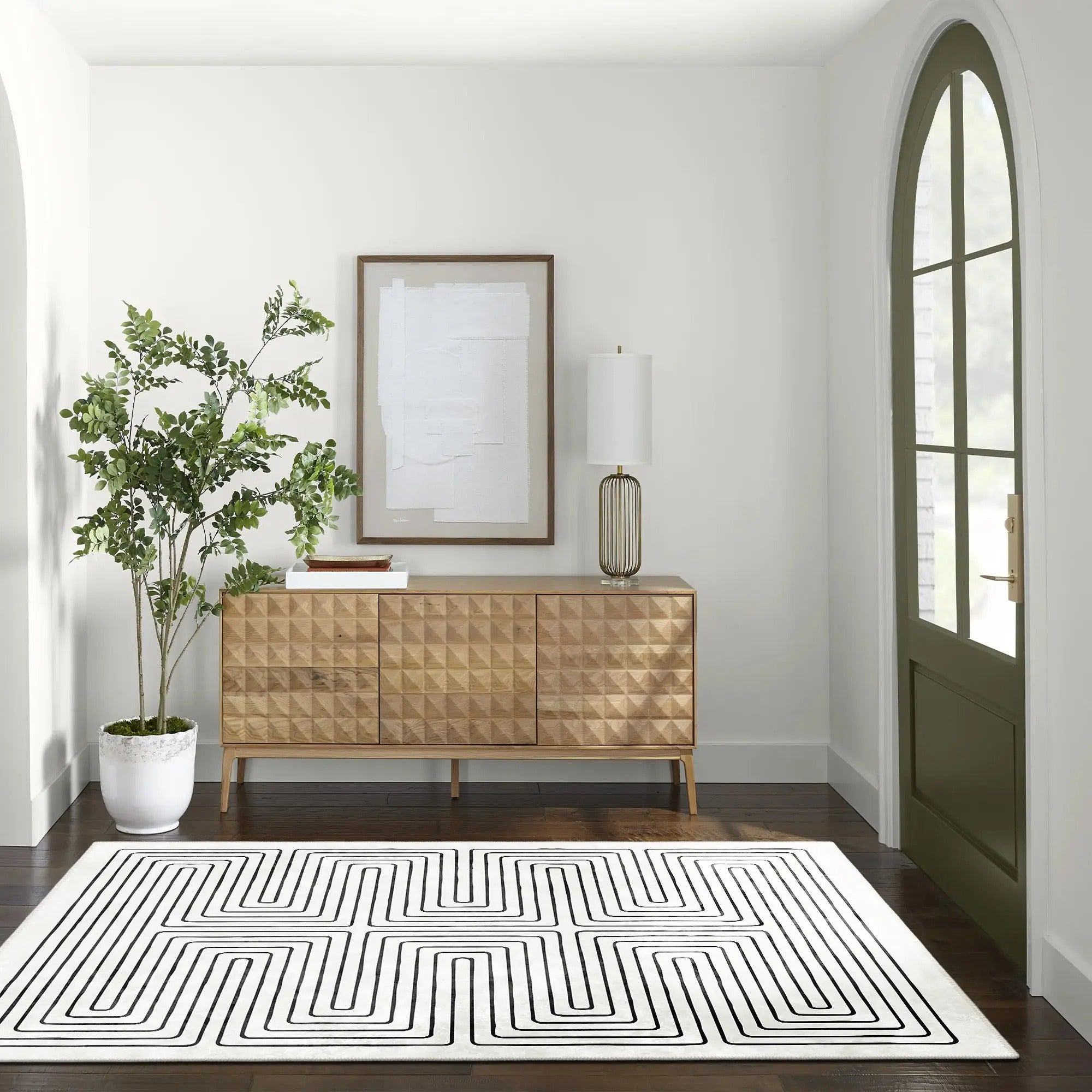 Cove White & Black Area Rug – Machine Washable Cotton Chenille Kilim, Non-Slip, Stain-Resistant