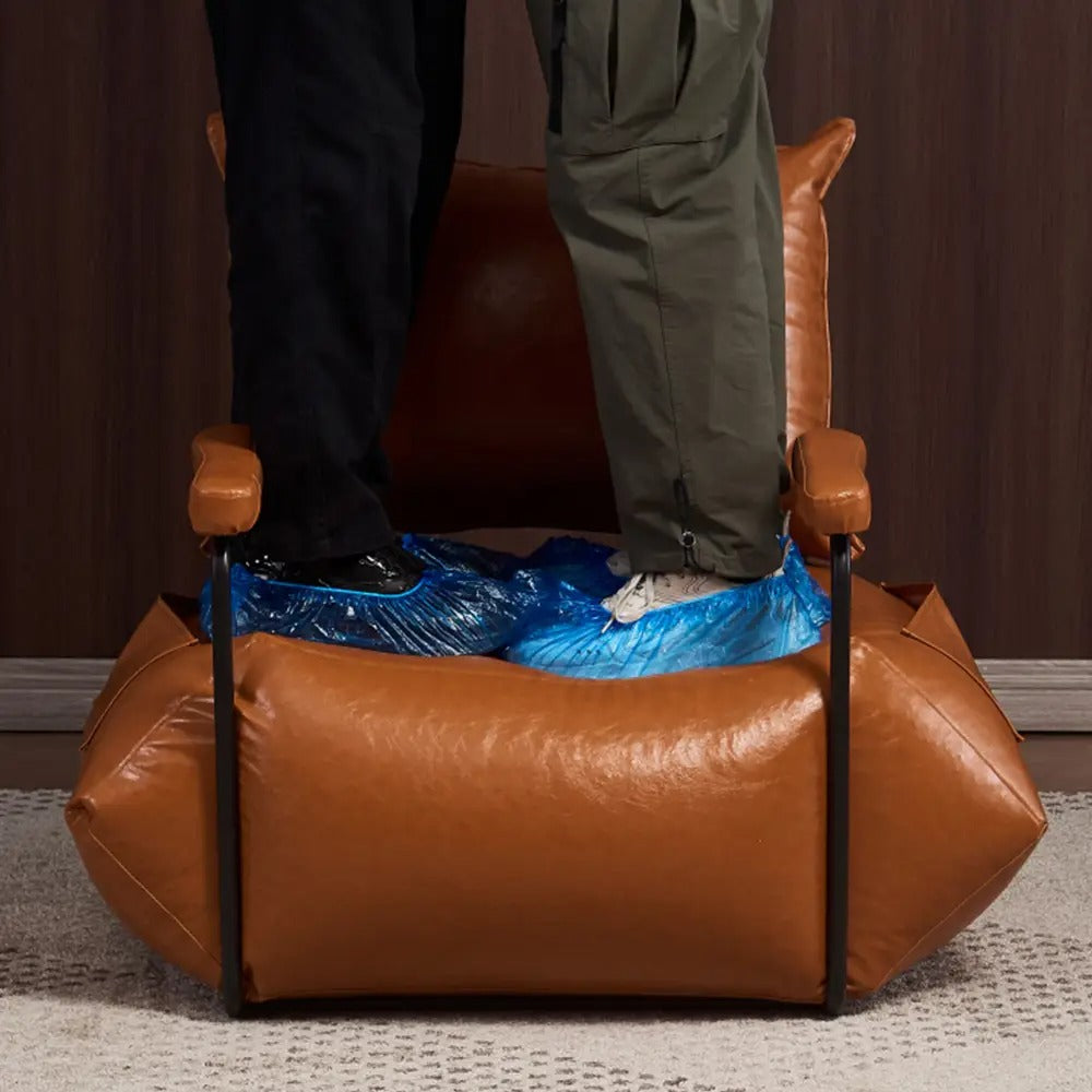 Single Faux Leather Bean Sofa Chair – Modern Lounge Seat with Side Pocket