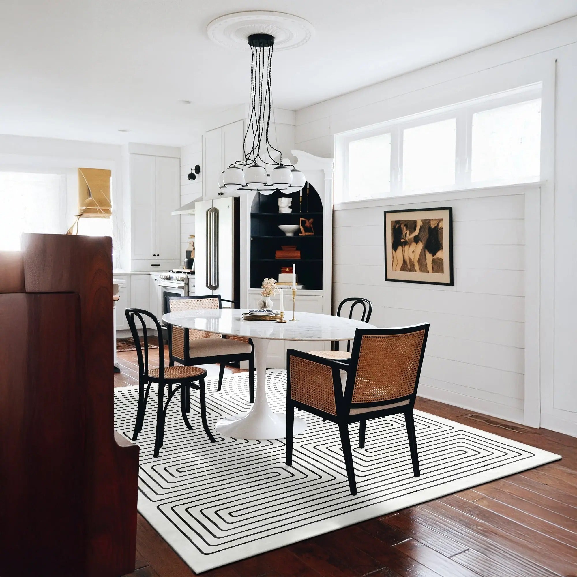 Cove White & Black Area Rug – Machine Washable Cotton Chenille Kilim, Non-Slip, Stain-Resistant