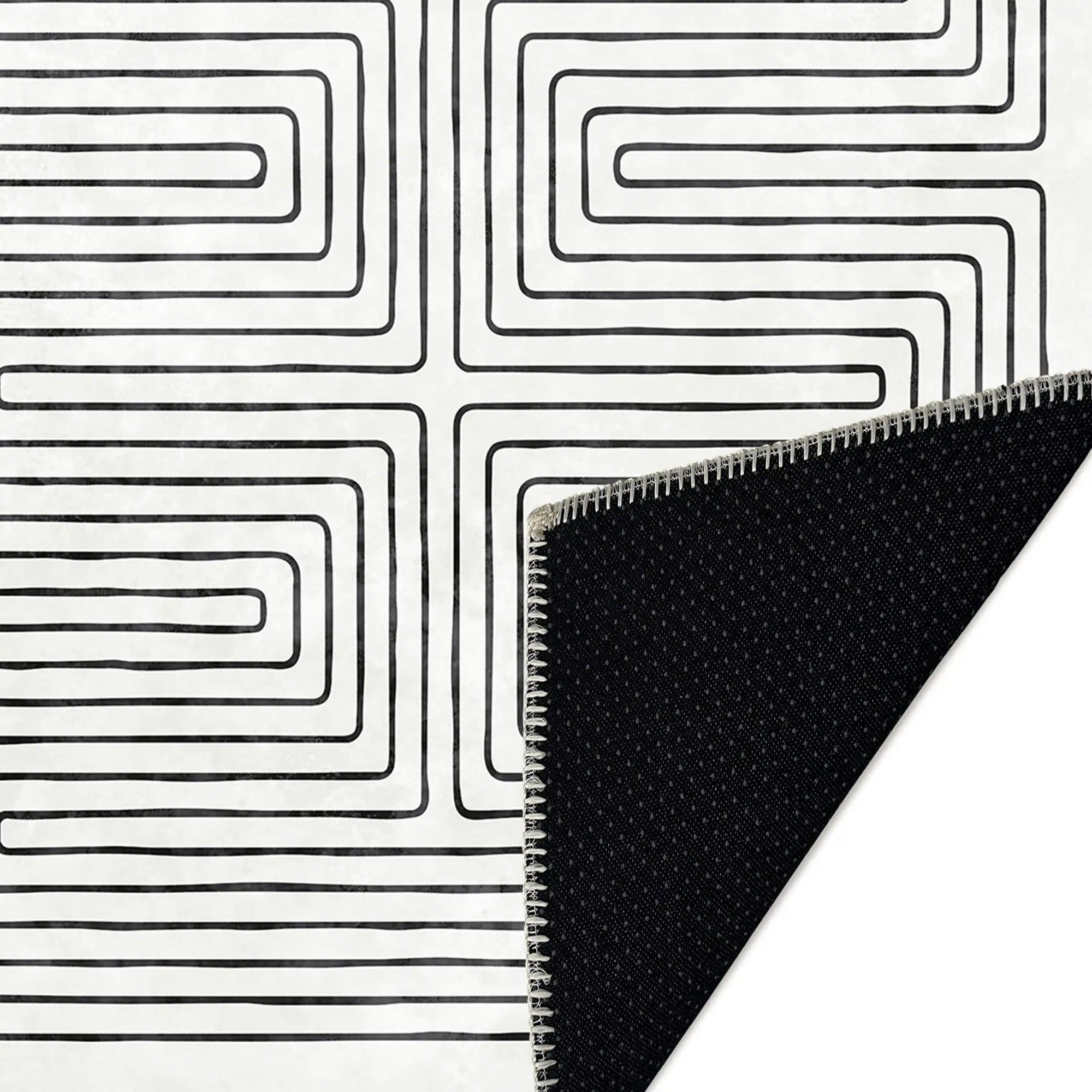 Cove White & Black Area Rug – Machine Washable Cotton Chenille Kilim, Non-Slip, Stain-Resistant