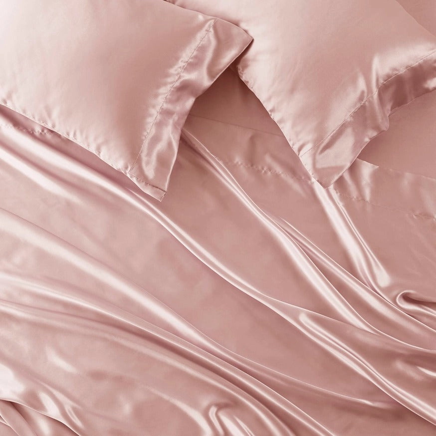 Luxury Satin 6-Piece Sheet Set – Silky Smooth, Wrinkle-Free, OEKO-TEX Certified, Blush Pink (Full, Queen, King, Cal King)