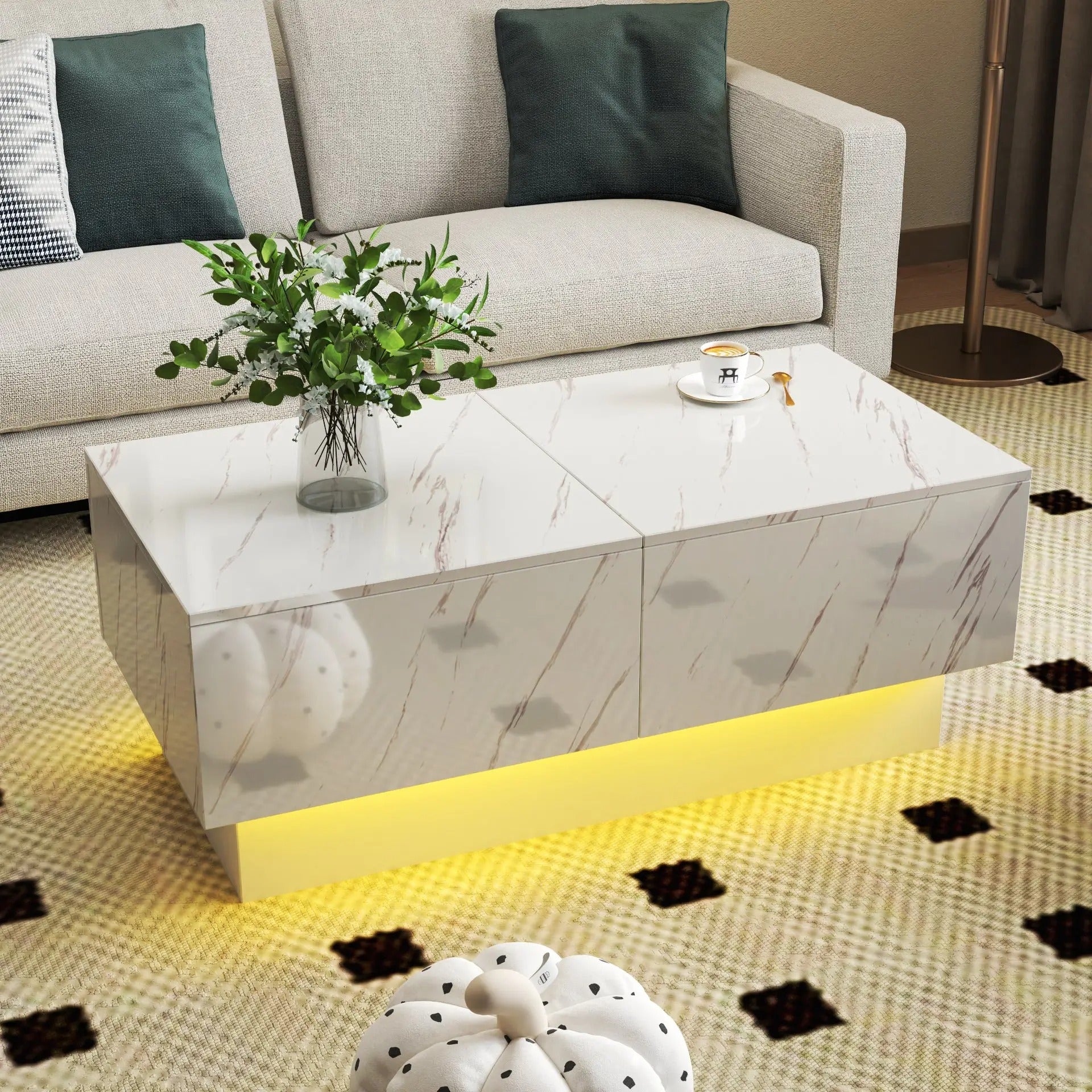 Expandable LED Coffee Table with Hidden Storage – Sliding Top Modern Living Room Table, Extends to 57 Inches