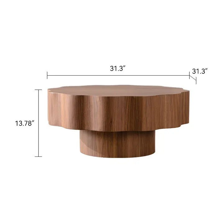 Scalloped Round Coffee Table – Walnut MDF Accent Table