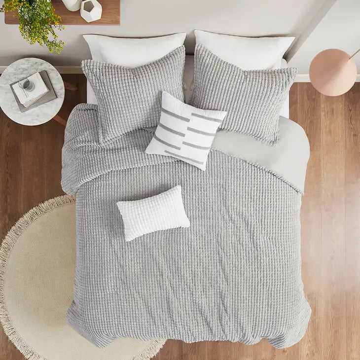 Plush Clip Textured Comforter/Duvet Cover, Gray