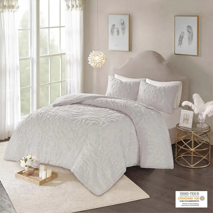 Tufted Medallion Comforter/Duvet Cover Mini Set, Grey