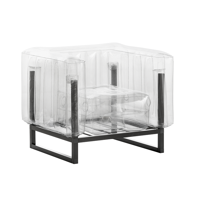 Design armchair in aluminum and transparent TPU