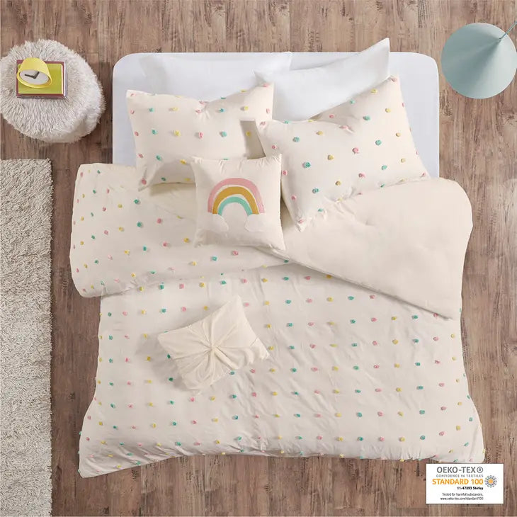 Pom-Pom Rainbow Comforter, Duvet Cover, Coverlet Set, Pastel