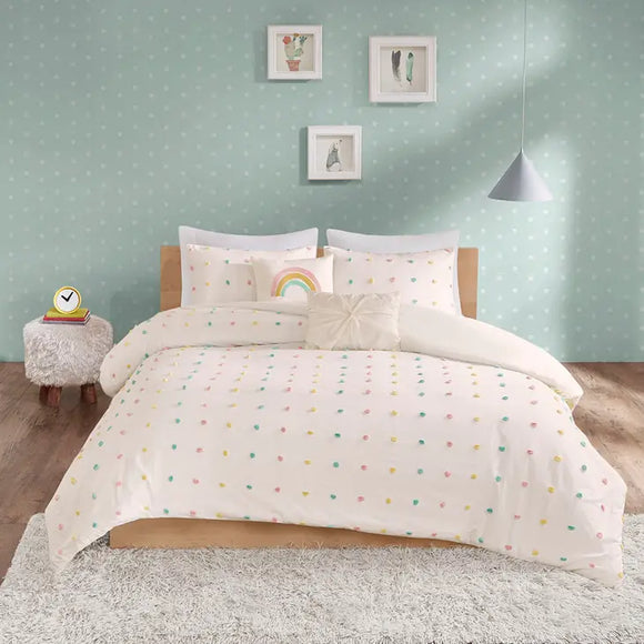 Pom-Pom Rainbow Comforter, Duvet Cover, Coverlet Set, Pastel