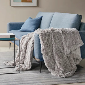 Weighted Blanket Shaggy Fur Throw 12/18 LB, Grey