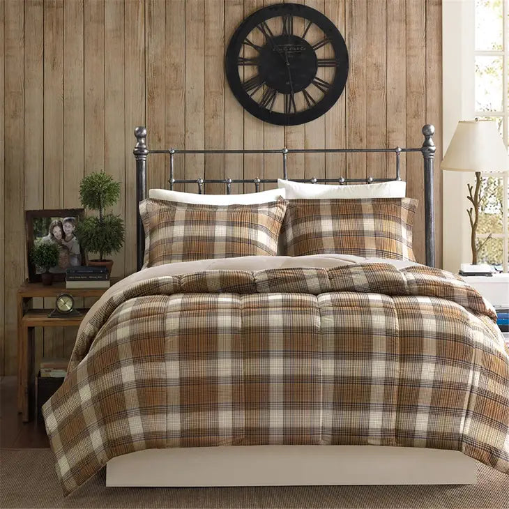 Plaid Soft Spun Comforter Mini Set, Liber Brown