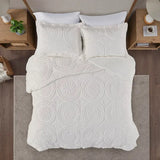 Medallion Faux Fur Plush Comforter/Duvet Cover Set, Ivory