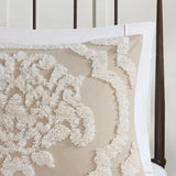 Tufted Chenille Damask Comforter/Duvet Cover Mini Set, Taupe