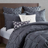 Pinched Embroidered 3-Piece Comforter/Duvet Cover Set, Navy